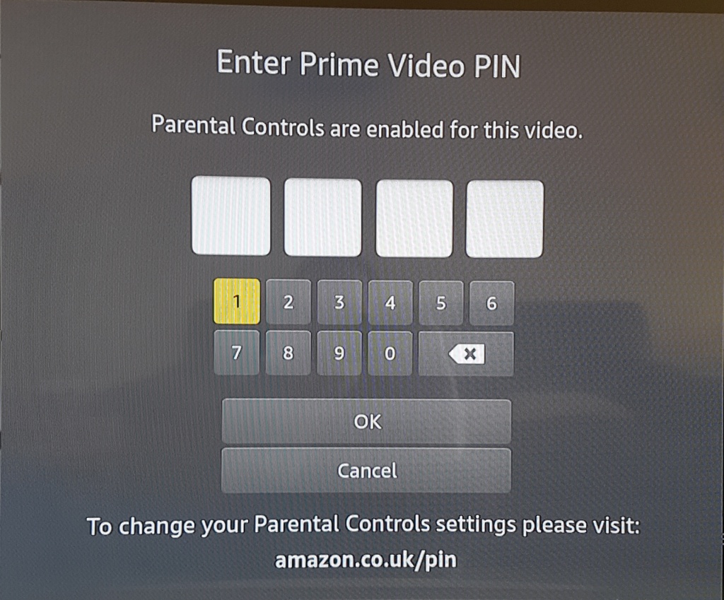 Amazon prime app on Virgin Media TV V6 box PIN entry shows digits