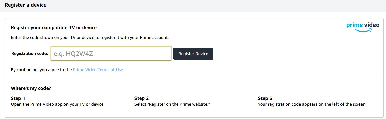i am on my prime video on my tv it has giving me a code to enter .i ...