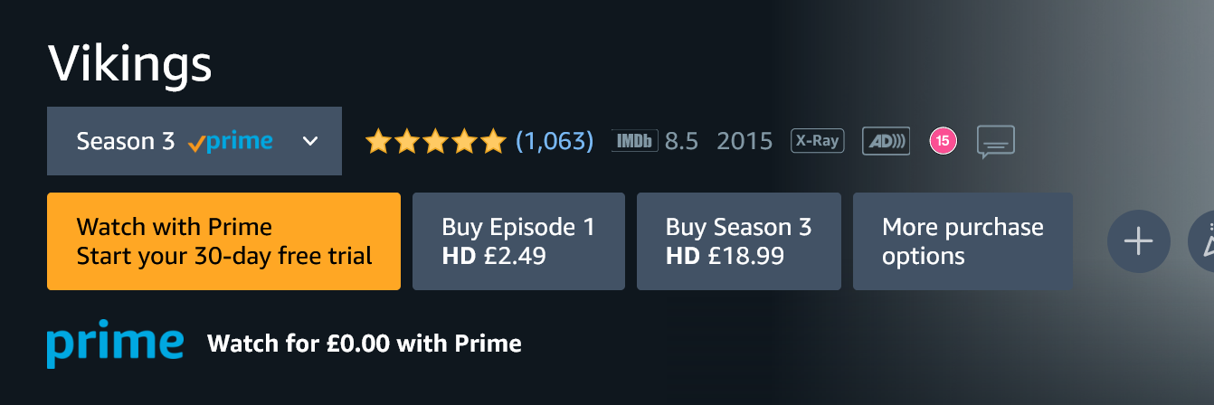 Vikings no longer include in Prime Video