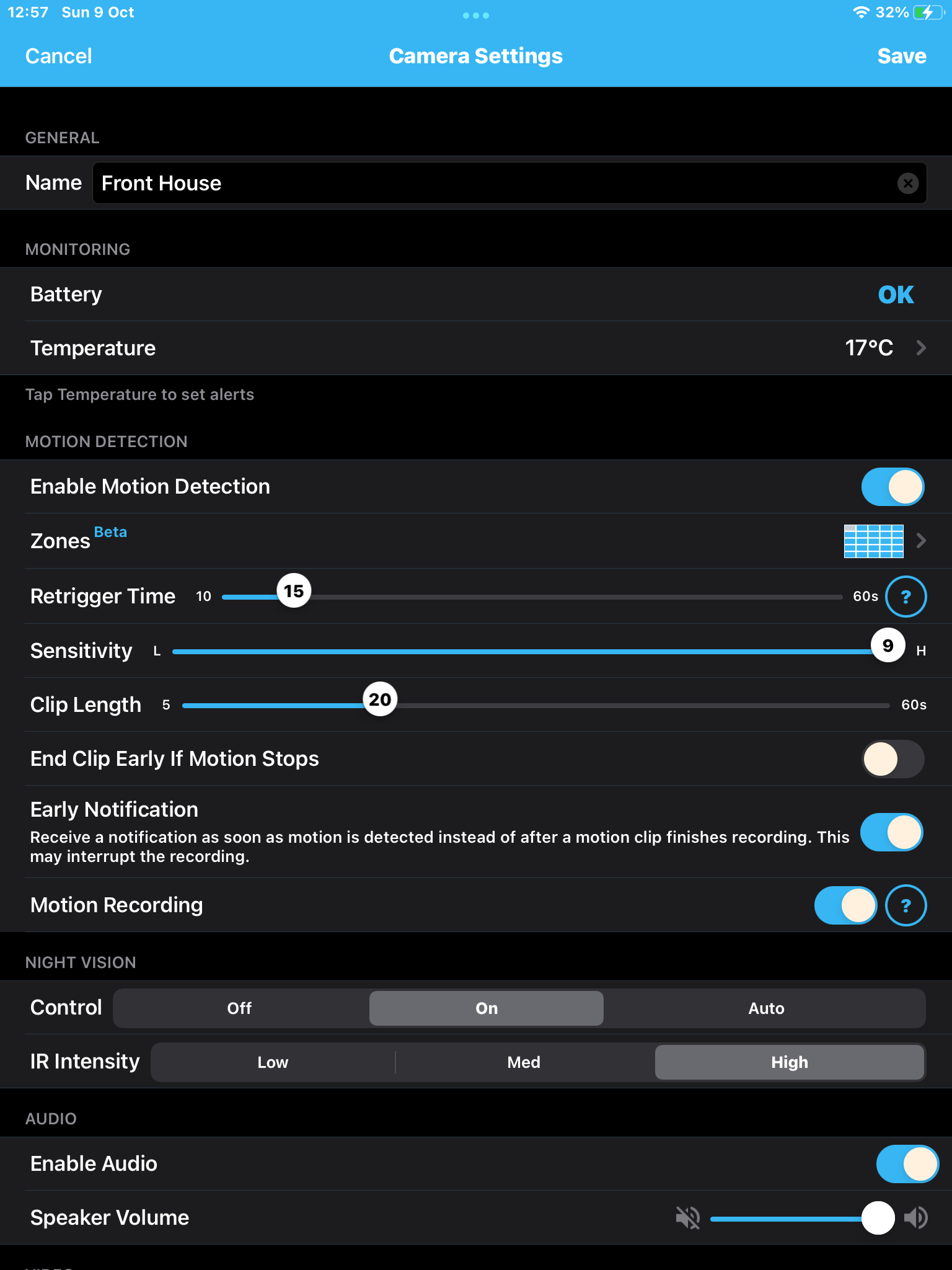 Blink camera sensitivity store setting