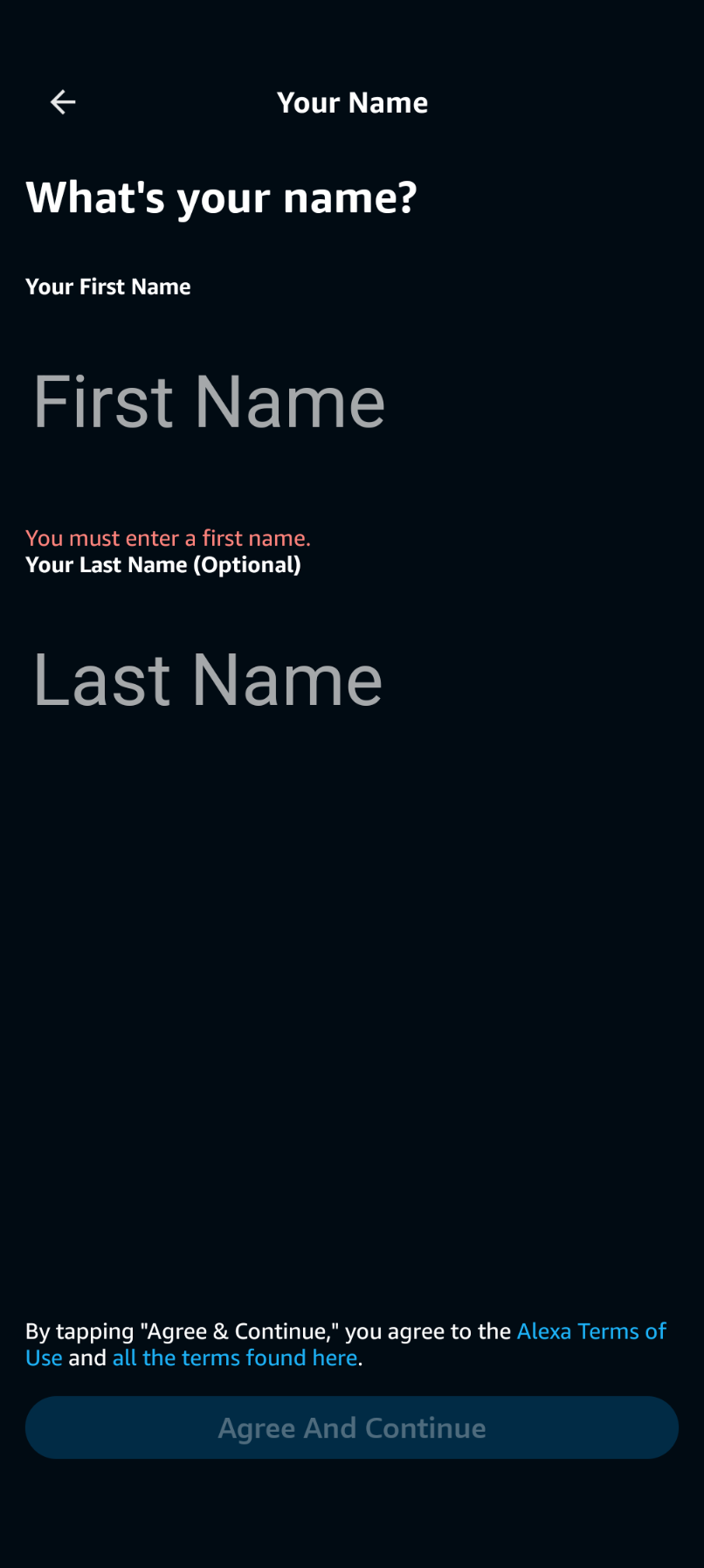 Alexa app asking me what is my name, says account already exists 
