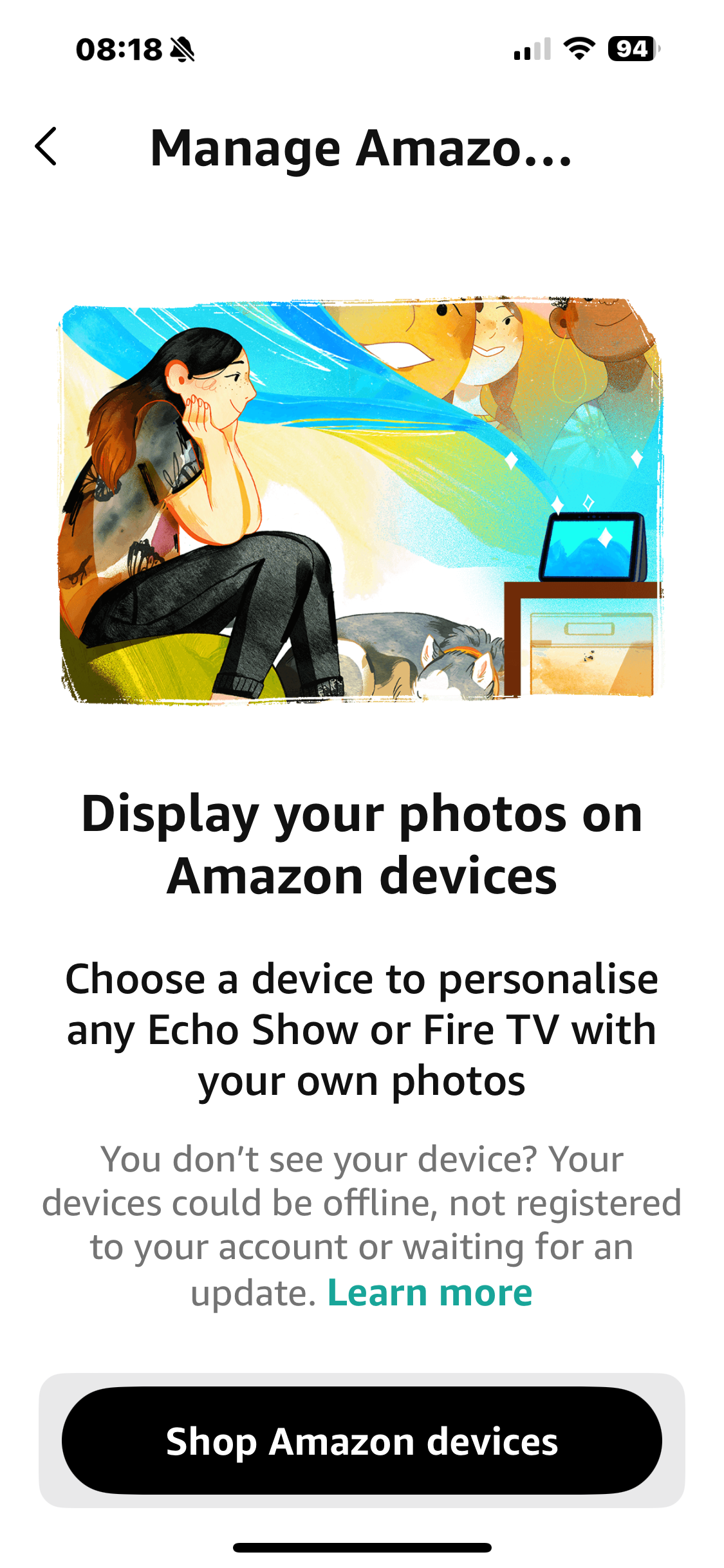 My devices are not showing on Amazon photos