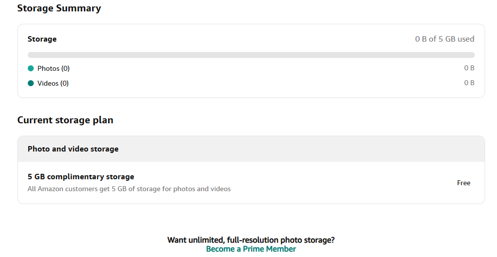 Amazon Photo Storage with Prime
